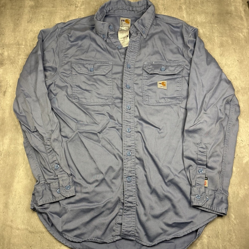 Carhartt Work Shirt Mens Large Light Blue FR Flame Resistant FRS003 Button Down